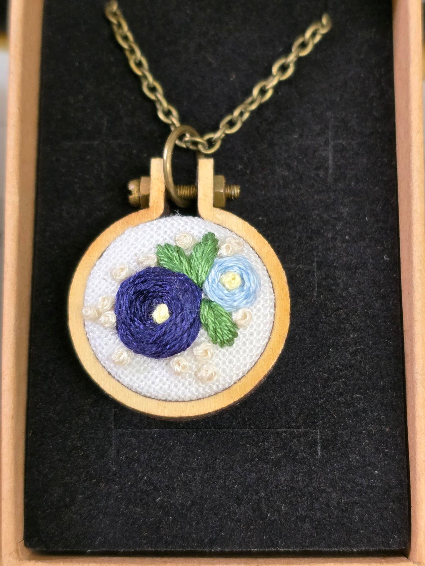 Roses Mini Embroidery Hoop Necklace - by Abigail Rose Creative