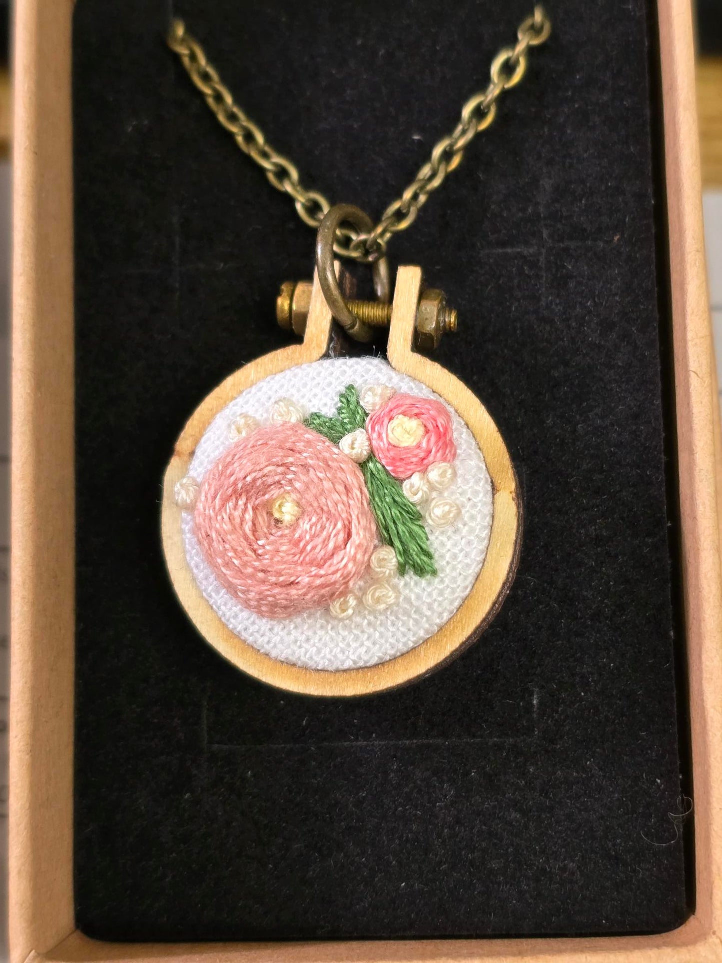 Roses Mini Embroidery Hoop Necklace - by Abigail Rose Creative