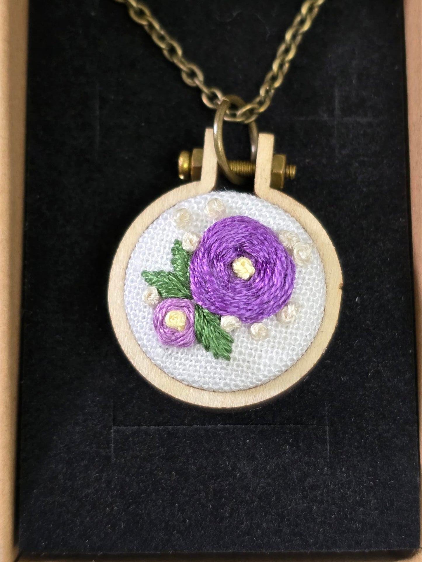 Roses Mini Embroidery Hoop Necklace - by Abigail Rose Creative