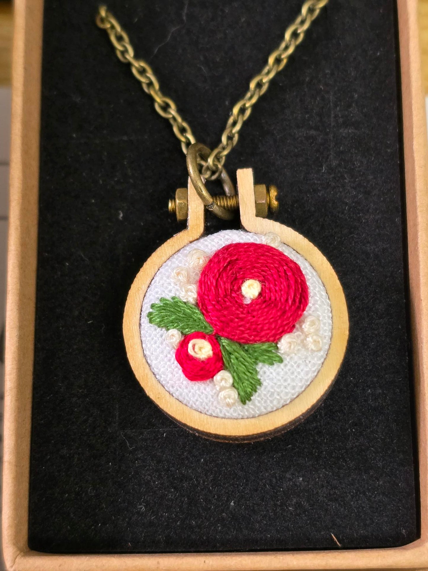 Roses Mini Embroidery Hoop Necklace - by Abigail Rose Creative