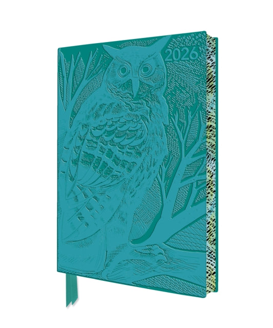 Angela Harding: Long Eared Owl 2026 Artisan Art Vegan Leather Diary Planner - Page to View with Notes - by Flame Tree Studio