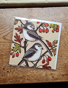 Greetings Card: Long Tailed Tits by Angie Rogers