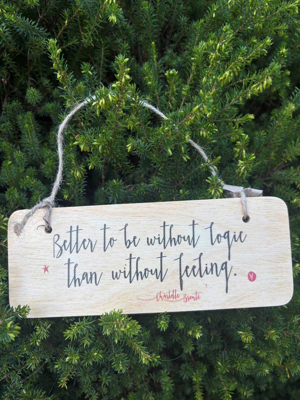 Wooden Wall Hanging: 'Better to be without logic than without feeling'.