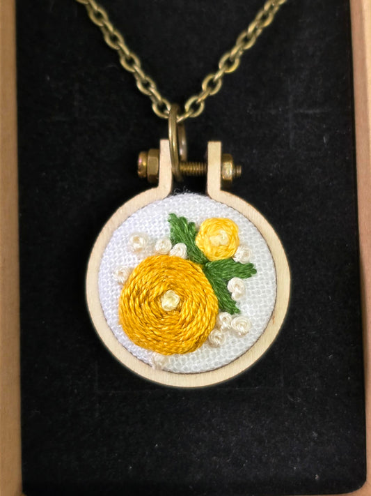 Roses Mini Embroidery Hoop Necklace - by AbigailRoseCreative