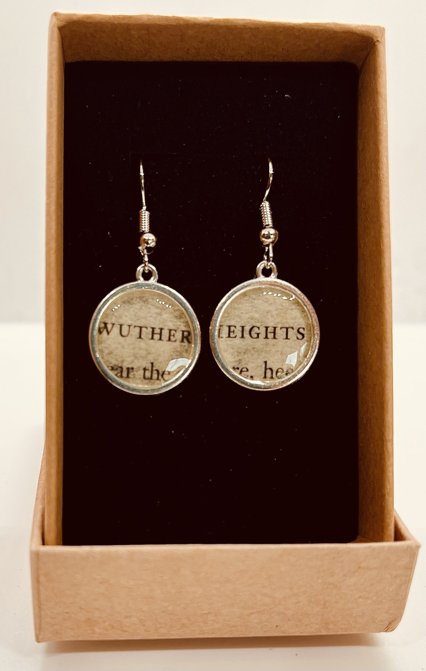Emily Bronte Wuthering Heights Earrings: Recycled Book Jewellery - Silver hook