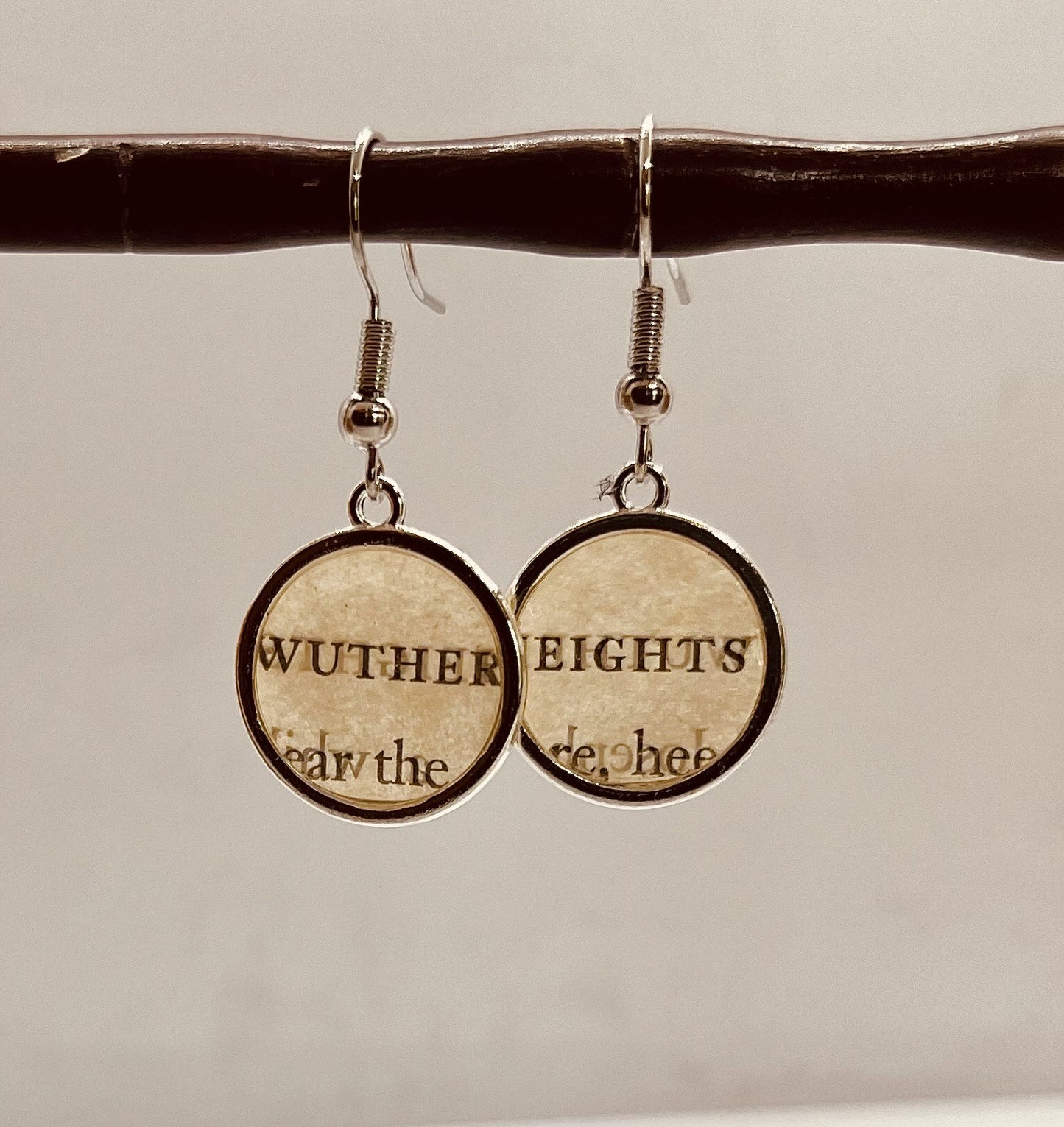 Emily Bronte Wuthering Heights Earrings: Recycled Book Jewellery - Silver hook