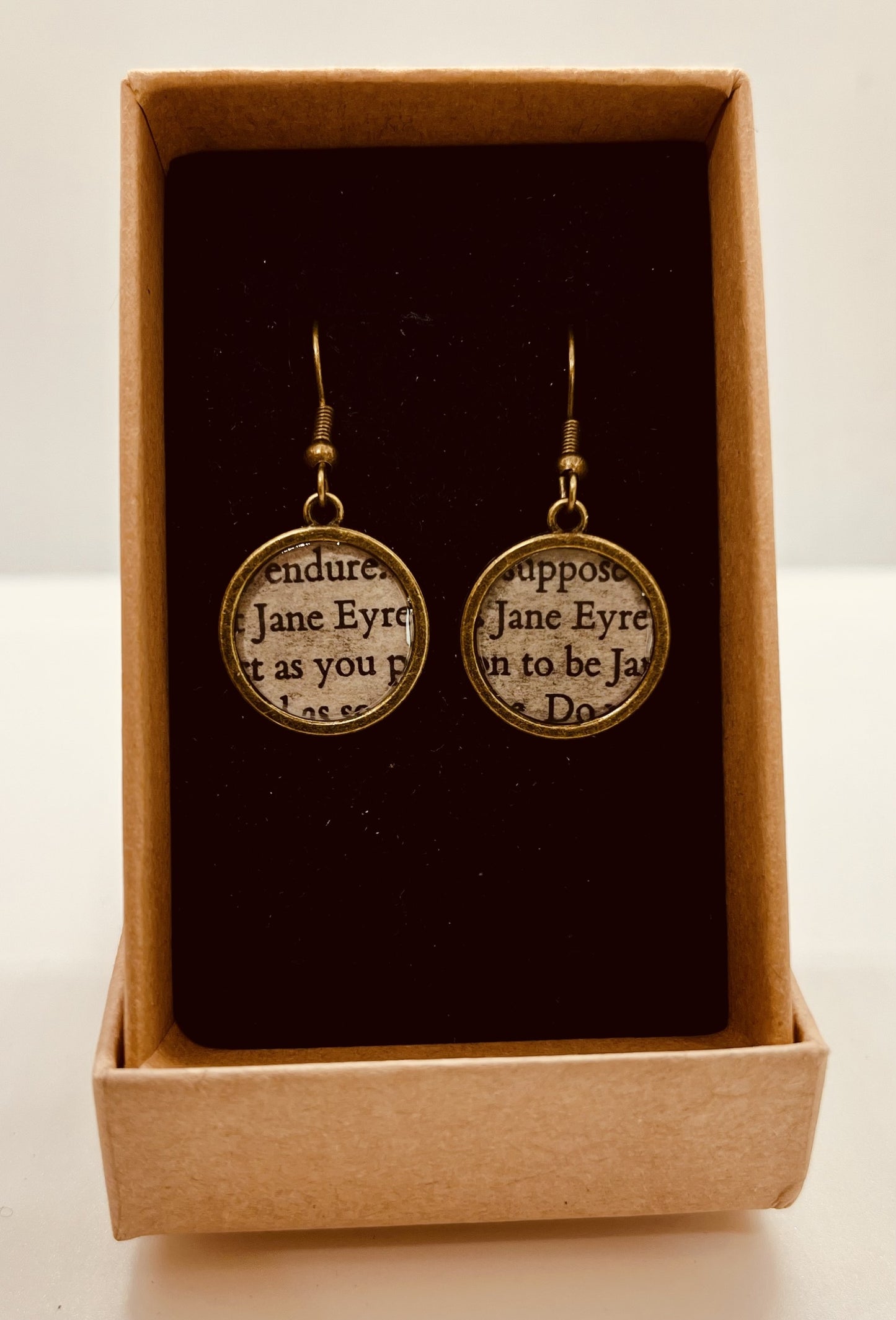 Charlotte Brontë Jane Eyre Earrings: Recycled Book Jewellery - Bronze hook