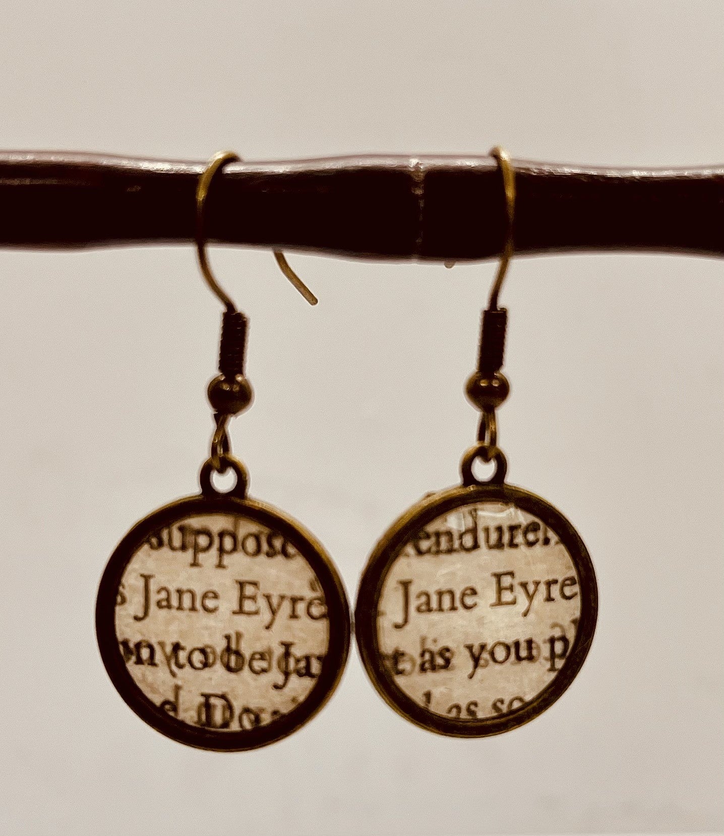 Charlotte Brontë Jane Eyre Earrings: Recycled Book Jewellery - Bronze hook